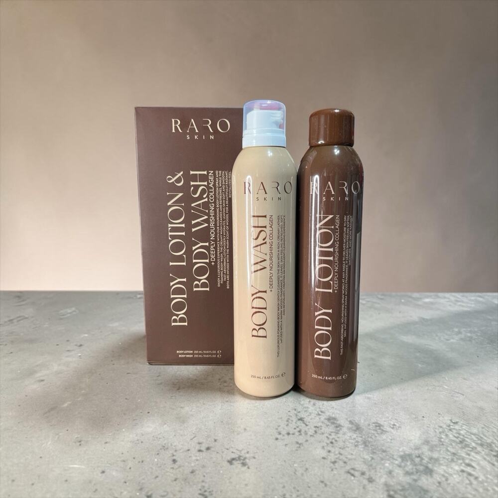 Raro Skin Body Lotion and Body Wash set NIB 250ML Ea Bottle